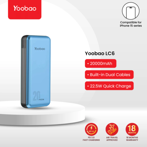 Yoobao-LC6-20000mAh-Fast-Charging-Power-Bank-Built-in-Cables.png Yoobao LC6 20000mAh Fast Charging Power Bank Built in Cables (Lightning & Type C) PD3.0/QC3.0/SCP22.5W