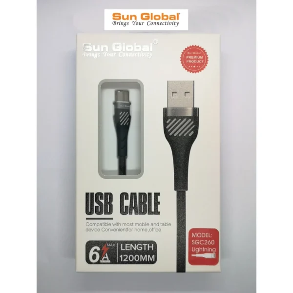 SUN GLOBAL (SGC260) FAST CHARGING CABLE 6A - IP USB (1.2M)